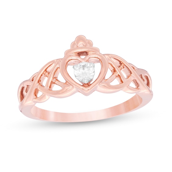 0.085 CT. Diamond Solitaire Heart Crown Celtic Scroll Ring in 10K Rose Gold