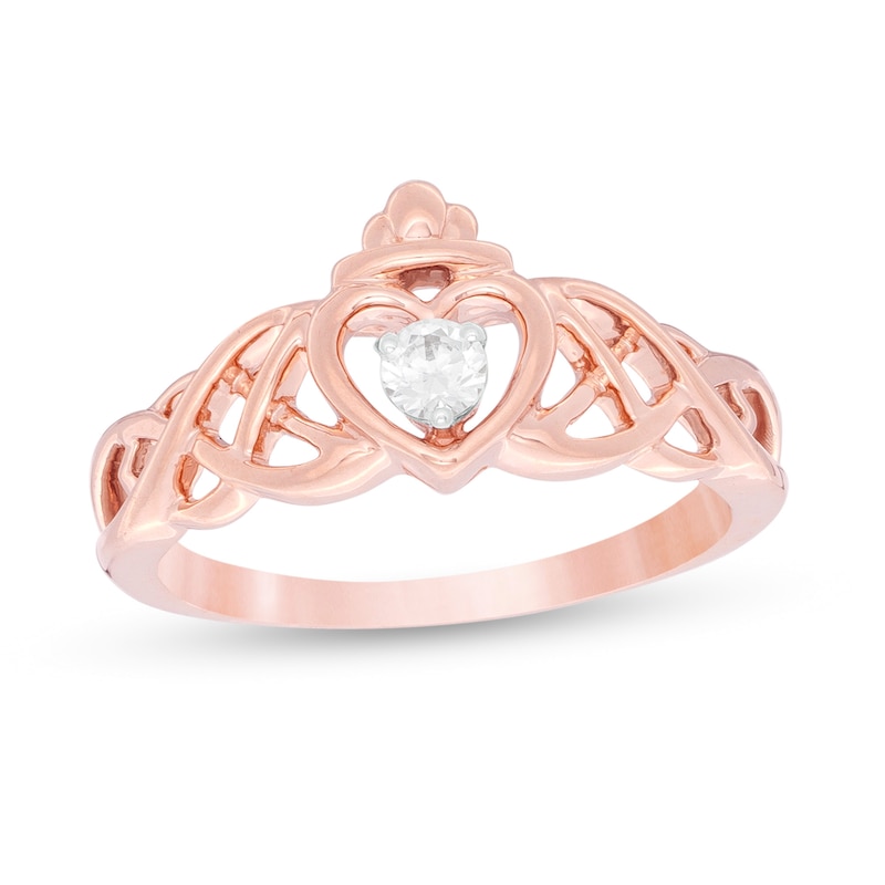 0.085 CT. Diamond Solitaire Heart Crown Celtic Scroll Ring in 10K Rose Gold|Peoples Jewellers