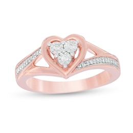 0.04 CT. T.W. Diamond Heart Split Shank Promise Ring in Sterling Silver and 14K Rose Gold Plate