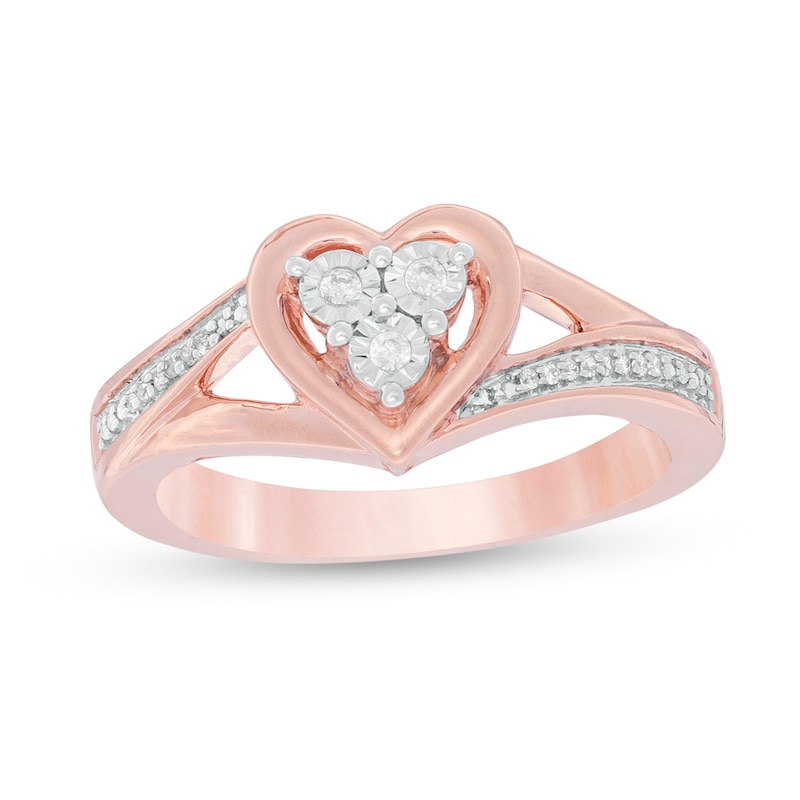 0.04 CT. T.W. Diamond Heart Split Shank Promise Ring in Sterling Silver and 14K Rose Gold Plate|Peoples Jewellers