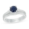 6.0mm Blue Sapphire and 0.20 CT. T.W. Diamond Bridal Set in 14K White Gold