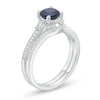 6.0mm Blue Sapphire and 0.20 CT. T.W. Diamond Bridal Set in 14K White Gold