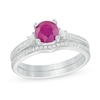 6.0mm Ruby and 0.20 CT. T.W. Diamond Bridal Set in 14K White Gold