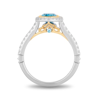 Enchanted Disney Jasmine Oval Swiss Blue Topaz and 0.23 CT. T.W. Diamond Frame Engagement Ring in 14K Two-Tone Gold