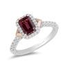 Thumbnail Image 0 of Enchanted Disney Mulan Emerald-Cut Rhodolite Garnet and 0.45 CT. T.W. Diamond Frame Engagement Ring in 14K Two-Tone Gold