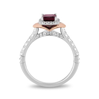 Enchanted Disney Mulan Emerald-Cut Rhodolite Garnet and 0.45 CT. T.W. Diamond Frame Engagement Ring in 14K Two-Tone Gold