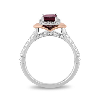 Enchanted Disney Mulan Emerald-Cut Rhodolite Garnet and 0.45 CT. T.W. Diamond Frame Engagement Ring in 14K Two-Tone Gold