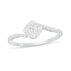 0.25 CT. T.W. Baguette and Round Diamond Tilted Cushion Frame Bypass Ring in 10K White Gold