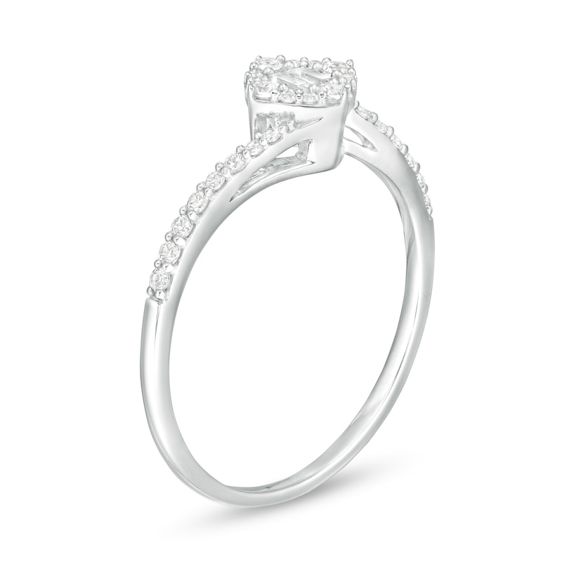 0.25 CT. T.W. Baguette and Round Diamond Tilted Cushion Frame Bypass Ring in 10K White Gold|Peoples Jewellers