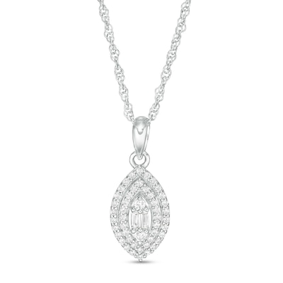 0.25 CT. T.W. Baguette and Round Diamond Double Marquise Frame Pendant in 10K White Gold