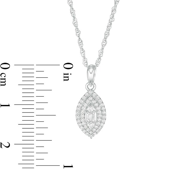 0.25 CT. T.W. Baguette and Round Diamond Double Marquise Frame Pendant in 10K White Gold