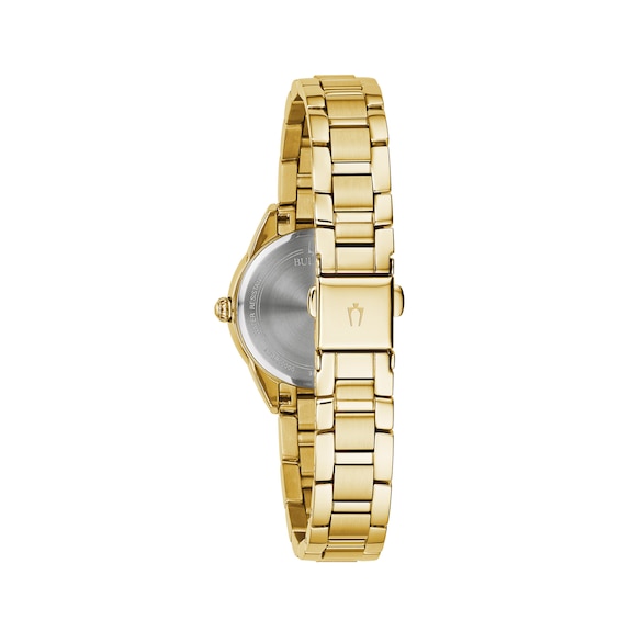 Ladies' Bulova Sutton Diamond Accent Gold-Tone Watch with White Dial (Model: 97P150)