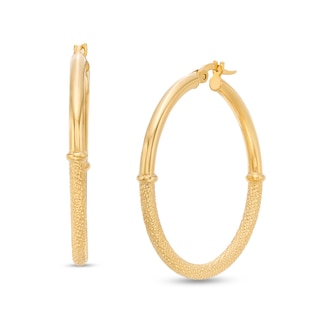 30.0mm Multi-Finish Collar Hoop Earrings in 14K Gold