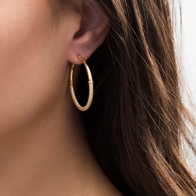 30.0mm Multi-Finish Collar Hoop Earrings in 14K Gold