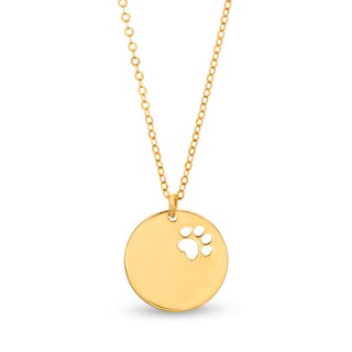 Cut-Out Paw Print Disc Necklace in 10K Gold