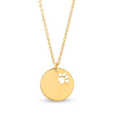 Cut-Out Paw Print Disc Necklace in 10K Gold