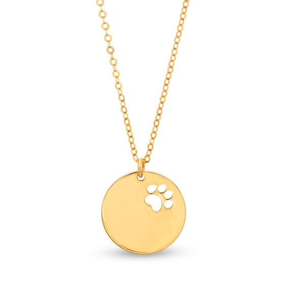 Cut-Out Paw Print Disc Necklace in 10K Gold