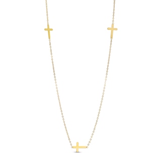 Triple Cross Station Necklace in 10K Gold