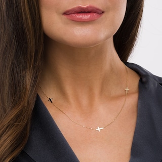 Triple Cross Station Necklace in 10K Gold