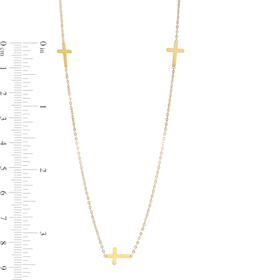 Triple Cross Station Necklace in 10K Gold