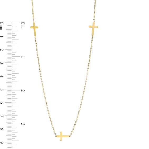 Triple Cross Station Necklace in 10K Gold