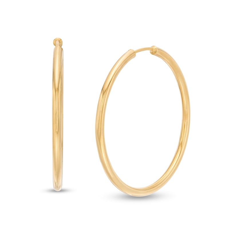 Italian Gold 30.0mm Continuous Tube Hoop Earrings in 14K Gold | Peoples ...