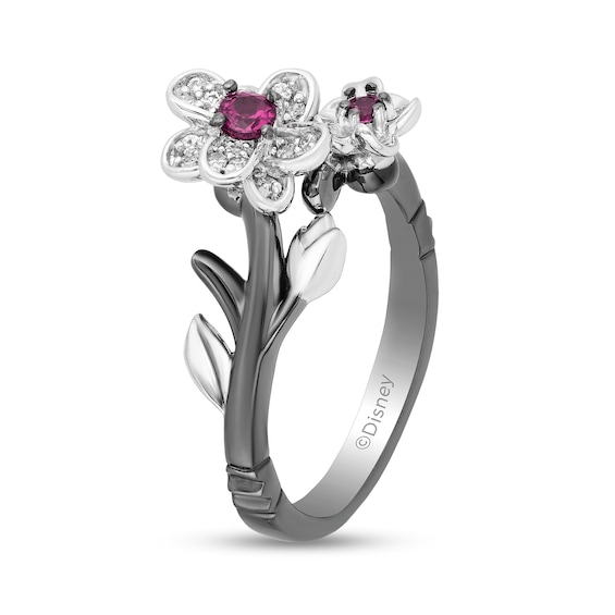 Enchanted Disney Mulan Live Action Rhodolite Garnet and 0.085 CT. T.W. Diamond Flower Ring in Sterling Silver