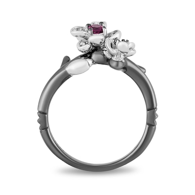 Enchanted Disney Mulan Live Action Rhodolite Garnet and 0.085 CT. T.W. Diamond Flower Ring in Sterling Silver