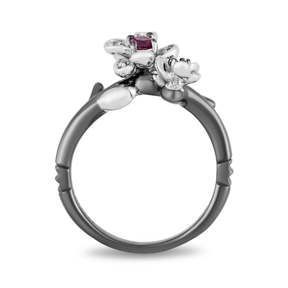 Enchanted Disney Mulan Live Action Rhodolite Garnet and 0.085 CT. T.W. Diamond Flower Ring in Sterling Silver