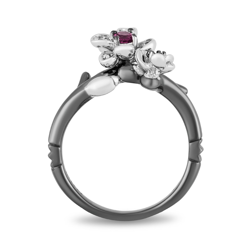 Main Image 3 of Enchanted Disney Mulan Live Action Rhodolite Garnet and 0.085 CT. T.W. Diamond Flower Ring in Sterling Silver