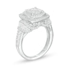 Thumbnail Image 2 of 1.50 CT. T.W. Composite Diamond Triple Cushion Frame Vintage-Style Ring in 10K White Gold