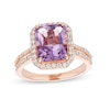 Thumbnail Image 0 of Emerald-Cut Rose de France Amethyst and 0.45 CT. T.W. Diamond Frame Double Row Engagement Ring in 14K Rose Gold