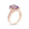 Thumbnail Image 2 of Emerald-Cut Rose de France Amethyst and 0.45 CT. T.W. Diamond Frame Double Row Engagement Ring in 14K Rose Gold