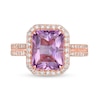 Thumbnail Image 3 of Emerald-Cut Rose de France Amethyst and 0.45 CT. T.W. Diamond Frame Double Row Engagement Ring in 14K Rose Gold