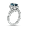 Emerald-Cut London Blue Topaz and 0.50 CT. T.W. Diamond Ornate Frame Vintage-Style Bridal Set in 14K White Gold