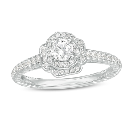 0.50 CT. T.W. Diamond Rose Frame Engagement Ring in 14K White Gold