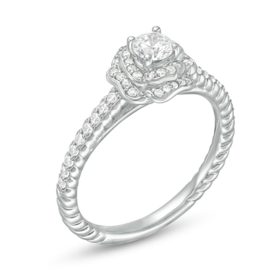 0.50 CT. T.W. Diamond Rose Frame Engagement Ring in 14K White Gold