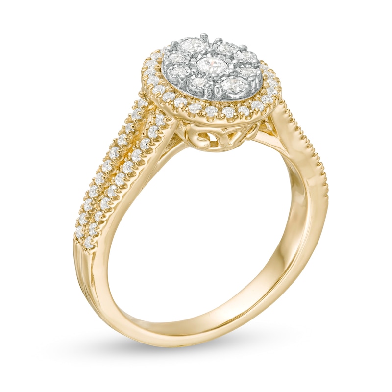 Main Image 2 of 0.50 CT. T.W. Composite Diamond Oval Frame Split Shank Engagement Ring in 10K Gold