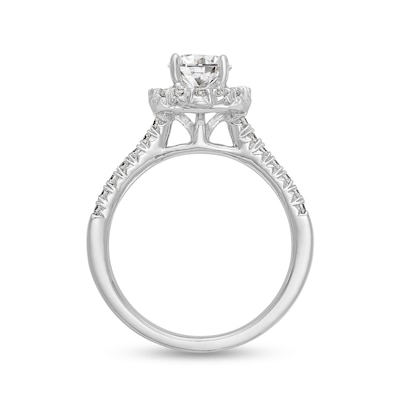 1.08 CT. T.W. Oval Diamond Frame Engagement Ring in Platinum