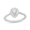 0.79 CT. T.W. Diamond Pear-Shaped Diamond Frame Engagement Ring in Platinum