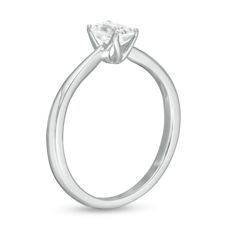 Trouvaille Collection 0.30 CT. DeBeers®-Graded Emerald-Cut Diamond Solitaire Engagement Ring in 18K White Gold (F/SI2)