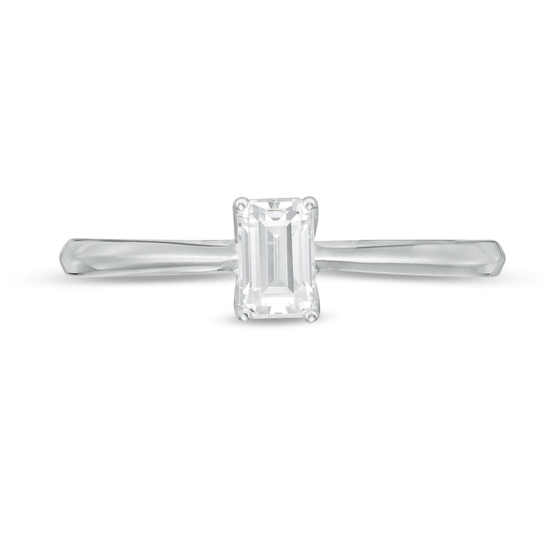 Trouvaille Collection 0.30 CT. DeBeers®-Graded Emerald-Cut Diamond Solitaire Engagement Ring in 18K White Gold (F/SI2)