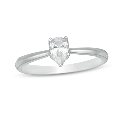 Trouvaille Collection CT. DeBeers®-Graded Pear-Shaped Diamond Solitaire Engagement Ring in 18K White Gold (F/SI2