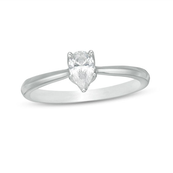 Trouvaille Collection 0.30 CT. DeBeers®-Graded Pear-Shaped Diamond Solitaire Engagement Ring in 18K White Gold (F/SI2)