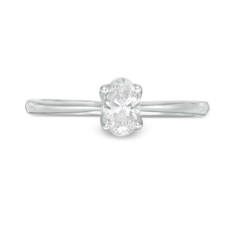 Main Image 4 of Trouvaille Collection 0.50 CT. DeBeers®-Graded Oval Diamond Solitaire Engagement Ring in 18K White Gold (F/SI2)