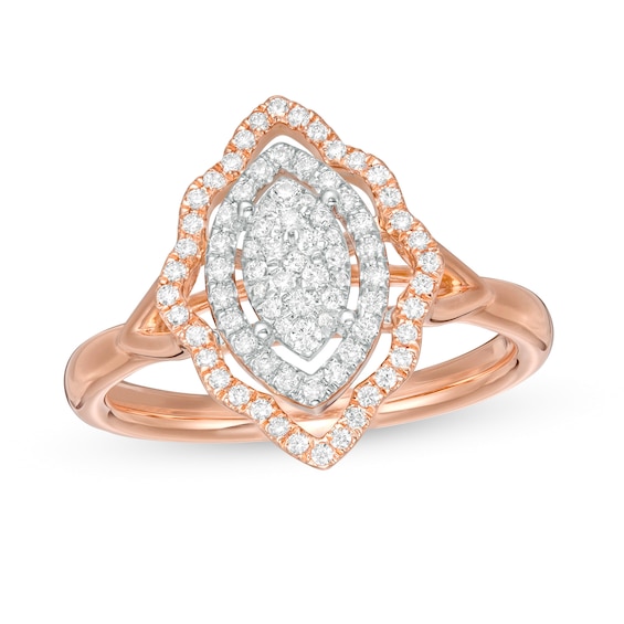 0.33 CT. T.W. Composite Diamond Double Scallop Marquise Frame Split Shank Ring in 10K Two-Tone Gold