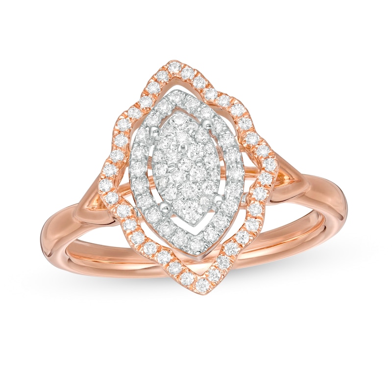 0.33 CT. T.W. Composite Diamond Double Scallop Marquise Frame Split Shank Ring in 10K Two-Tone Gold