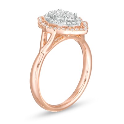 0.33 CT. T.W. Composite Diamond Double Scallop Marquise Frame Split Shank Ring in 10K Two-Tone Gold