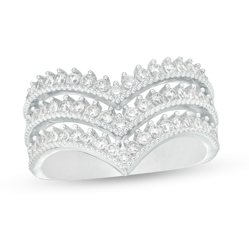 1.00 CT. T.W. Diamond Multi-Row Chevron Ring in 10K White Gold|Peoples Jewellers