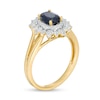 Thumbnail Image 2 of Oval Blue Sapphire and 0.18 CT. T.W. Diamond Flower Frame Split Shank Ring in 10K Gold